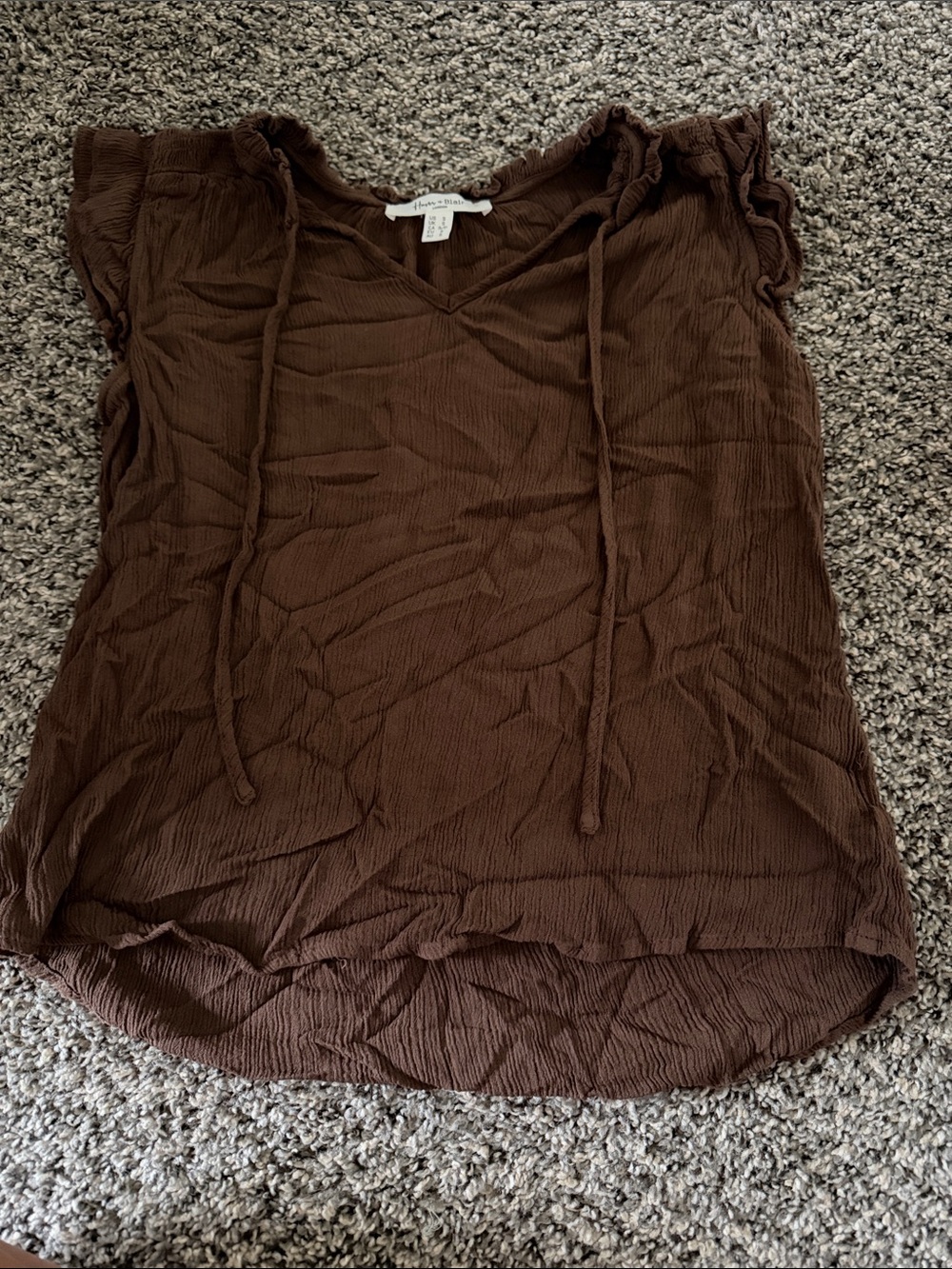 Brown Ruffle Sleeve V-Neck Women's Top - Unknown Brand